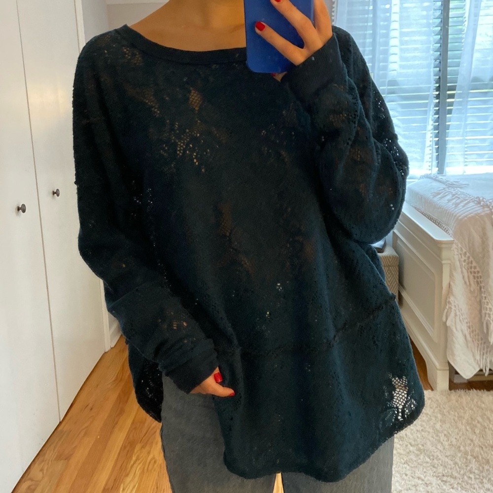 Free People Oversized Lace Knit Sweater